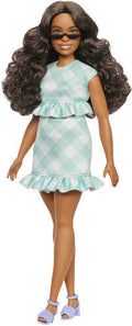 Barbie Fashionistas Doll #240 in Green Gingham Dress And Sunglasses, Wavy Dark Brown Hair