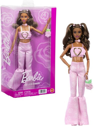 Barbie Deluxe Style Fashion Doll #12 in Pink Denim Crop Top And Flare Jeans, Brunette